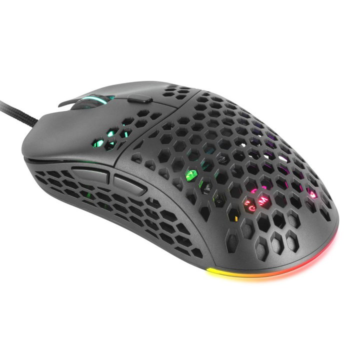 Mars Gaming MM55 Ratón Gaming Ultraligero 55g, Sensor Óptico 12800 DPI, RGB Chroma, Cable Paracord, Switches Mecánicos Huano, para PC/Consolas